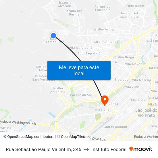 Rua Sebastião Paulo Valentim, 346 to Instituto Federal map