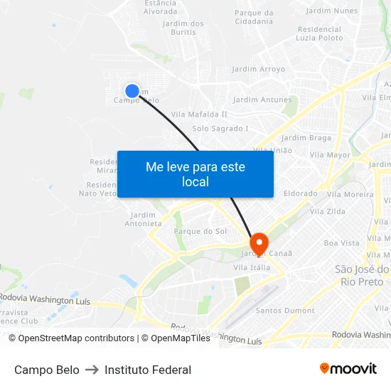 Campo Belo to Instituto Federal map