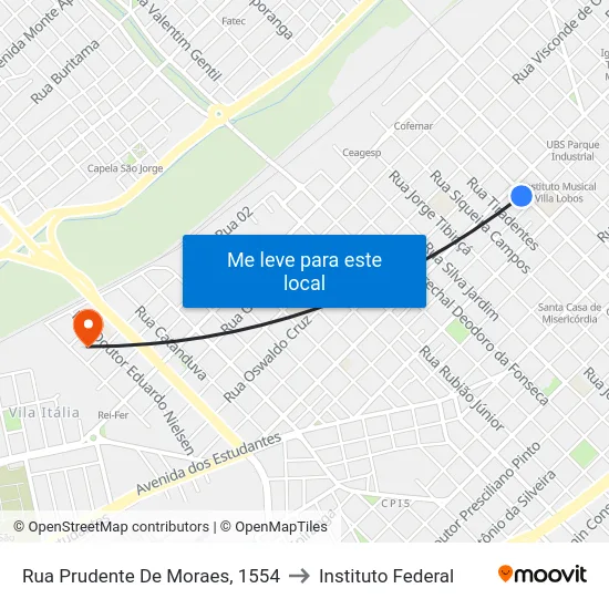 Rua Prudente De Moraes, 1554 to Instituto Federal map