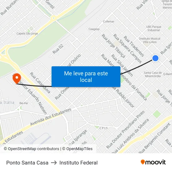 Ponto Santa Casa to Instituto Federal map