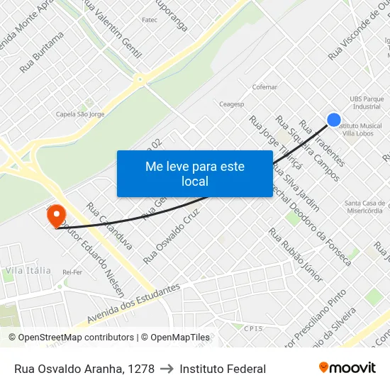 Rua Osvaldo Aranha, 1278 to Instituto Federal map