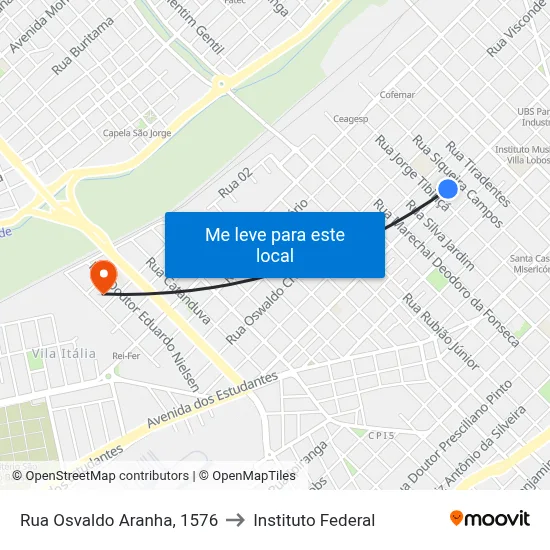 Rua Osvaldo Aranha, 1576 to Instituto Federal map