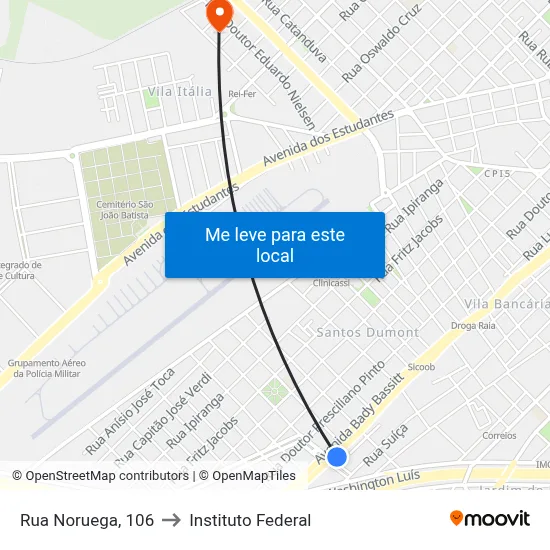 Rua Noruega, 106 to Instituto Federal map