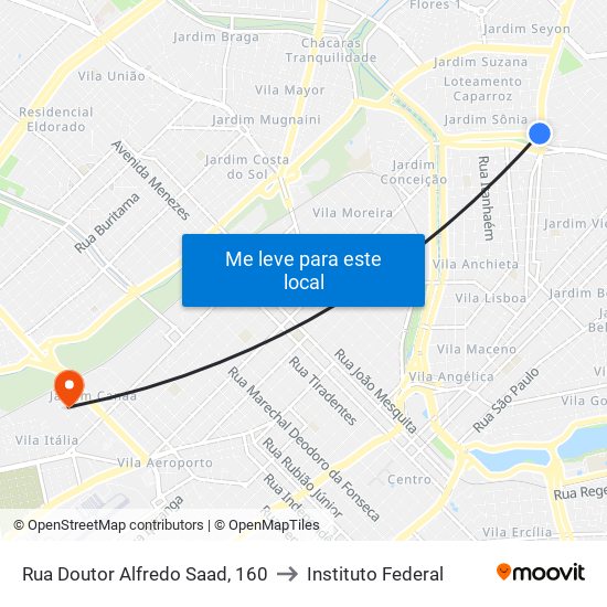 Rua Doutor Alfredo Saad, 160 to Instituto Federal map