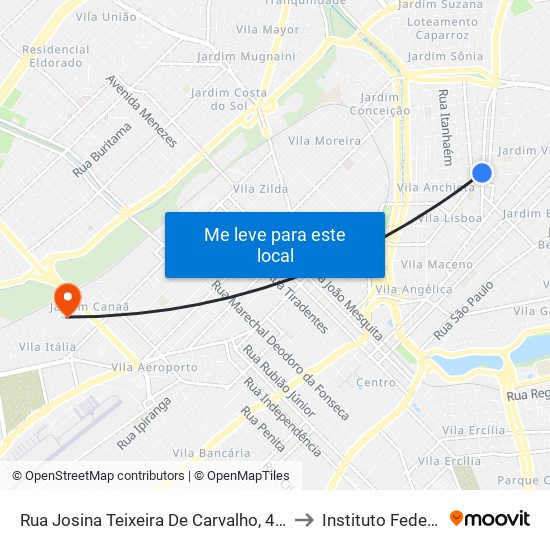 Rua Josina Teixeira De Carvalho, 440 to Instituto Federal map