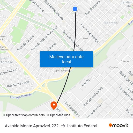 Avenida Monte Aprazível, 222 to Instituto Federal map
