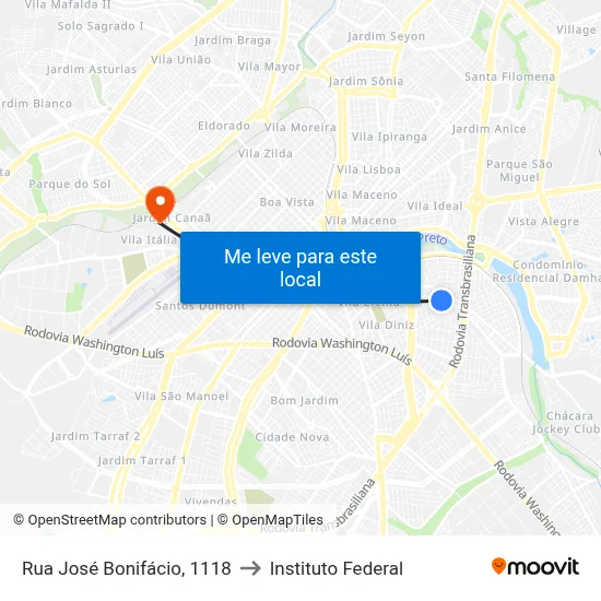 Rua José Bonifácio, 1118 to Instituto Federal map