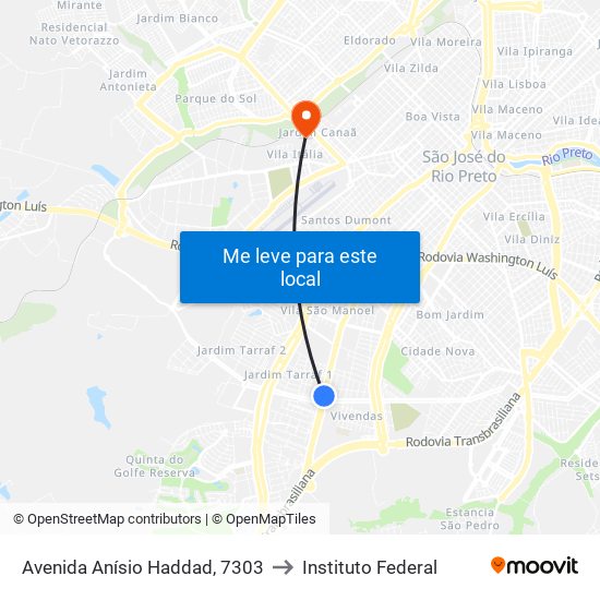 Avenida Anísio Haddad, 7303 to Instituto Federal map