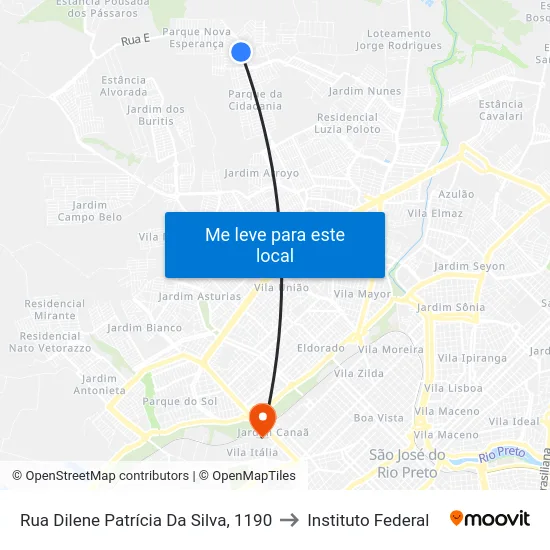 Rua Dilene Patrícia Da Silva, 1190 to Instituto Federal map