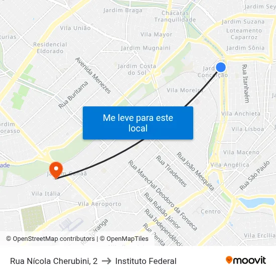 Rua Nícola Cherubini, 2 to Instituto Federal map