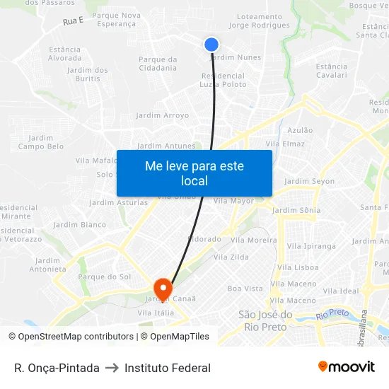 R. Onça-Pintada to Instituto Federal map