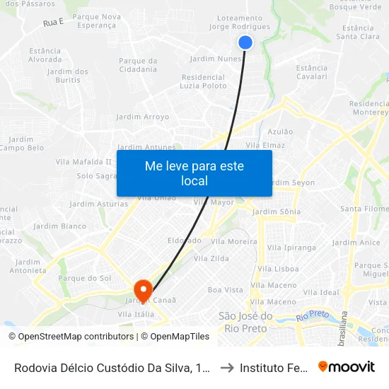 Rodovia Délcio Custódio Da Silva, 1288-1488 to Instituto Federal map