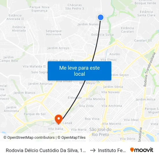 Rodovia Délcio Custódio Da Silva, 1288-1488 to Instituto Federal map