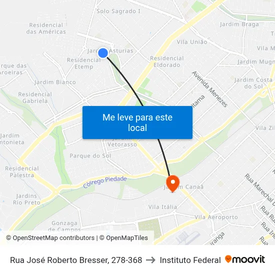 Rua José Roberto Bresser, 278-368 to Instituto Federal map