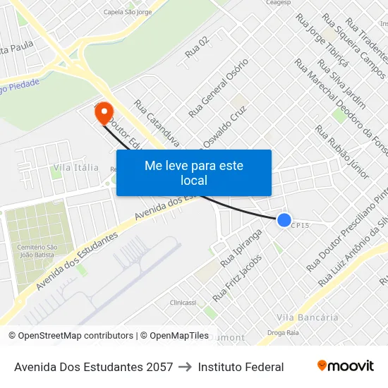 Avenida Dos Estudantes 2057 to Instituto Federal map