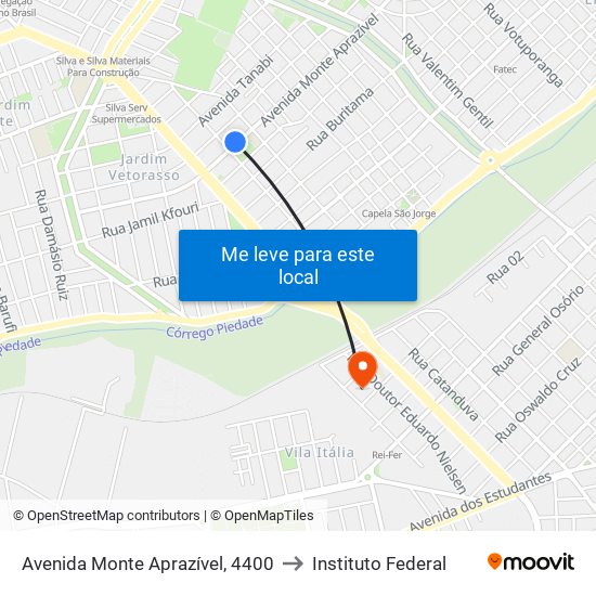 Avenida Monte Aprazível, 4400 to Instituto Federal map