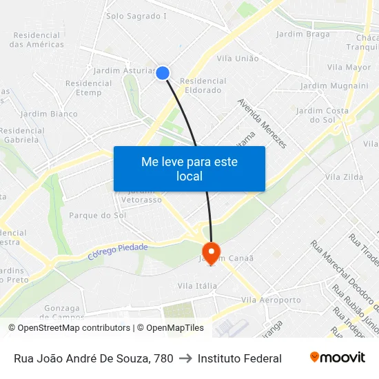 Rua João André De Souza, 780 to Instituto Federal map