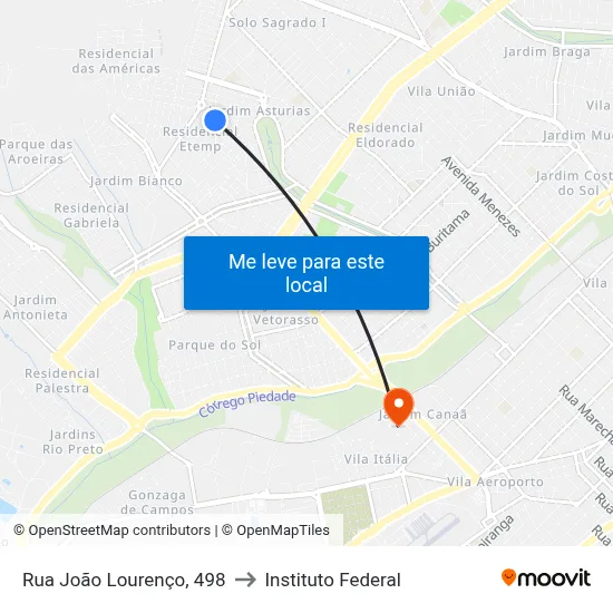 Rua João Lourenço, 498 to Instituto Federal map