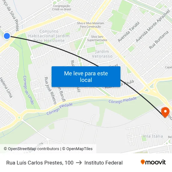 Rua Luís Carlos Prestes, 100 to Instituto Federal map