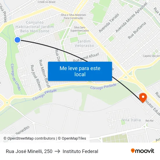 Rua José Minelli, 250 to Instituto Federal map