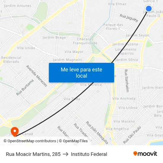 Rua Moacir Martins, 285 to Instituto Federal map
