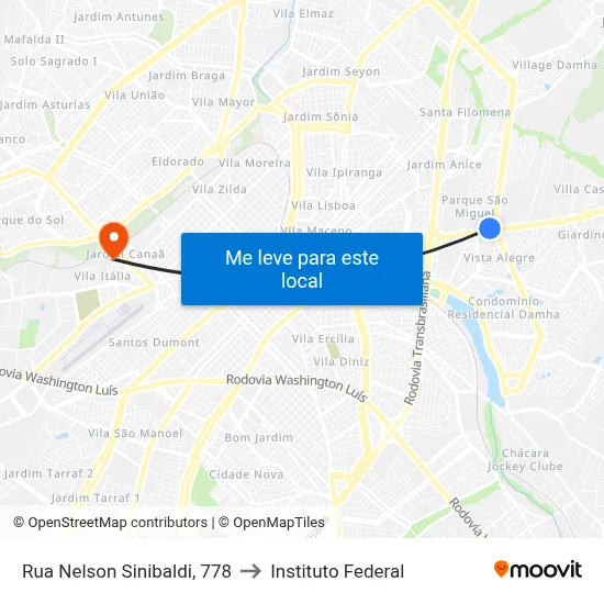 Rua Nelson Sinibaldi, 778 to Instituto Federal map