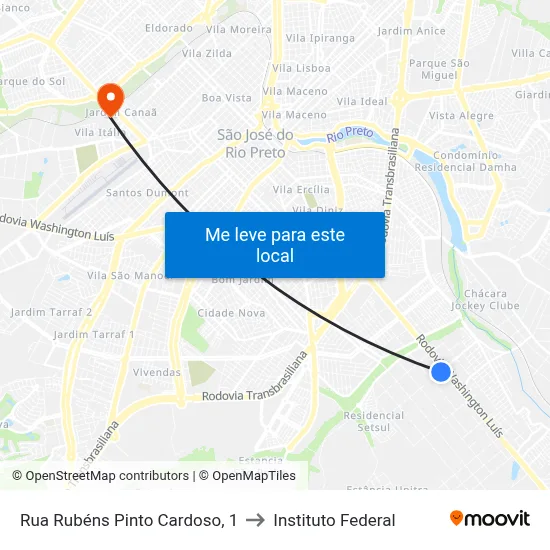 Rua Rubéns Pinto Cardoso, 1 to Instituto Federal map