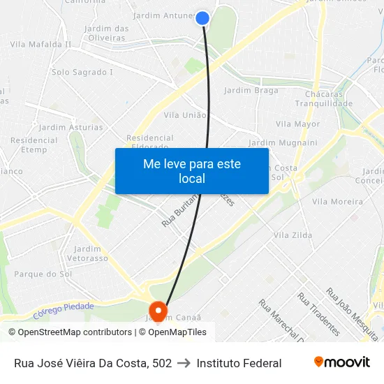 Rua José Viêira Da Costa, 502 to Instituto Federal map