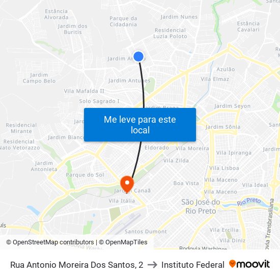 Rua Antonio Moreira Dos Santos, 2 to Instituto Federal map