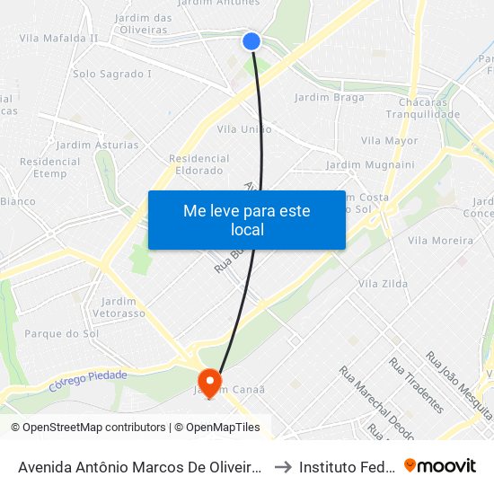 Avenida Antônio Marcos De Oliveira, 2331 to Instituto Federal map