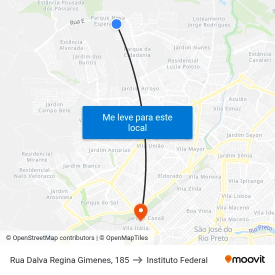 Rua Dalva Regina Gimenes, 185 to Instituto Federal map