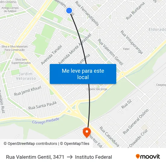 Rua Valentim Gentil, 3471 to Instituto Federal map