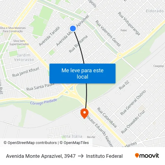 Avenida Monte Aprazível, 3947 to Instituto Federal map