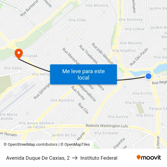 Avenida Duque De Caxias, 2 to Instituto Federal map