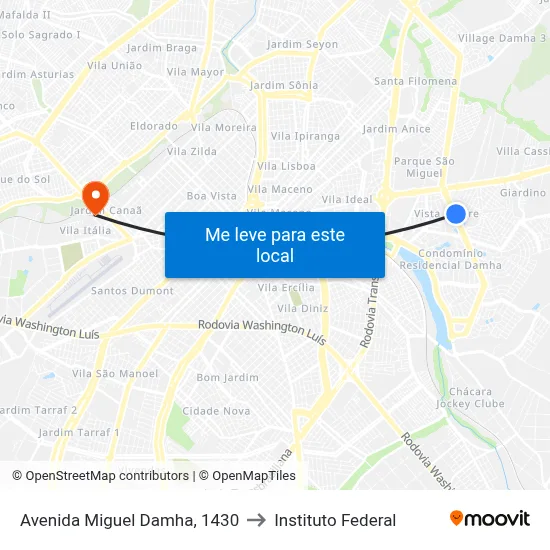 Avenida Miguel Damha, 1430 to Instituto Federal map