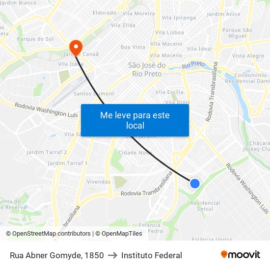 Rua Abner Gomyde, 1850 to Instituto Federal map