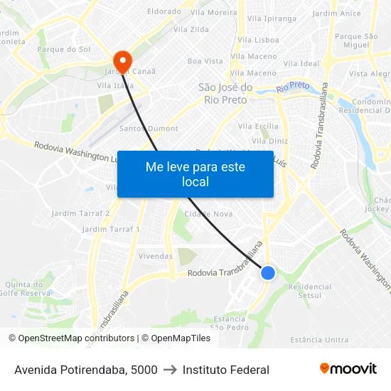 Avenida Potirendaba, 5000 to Instituto Federal map