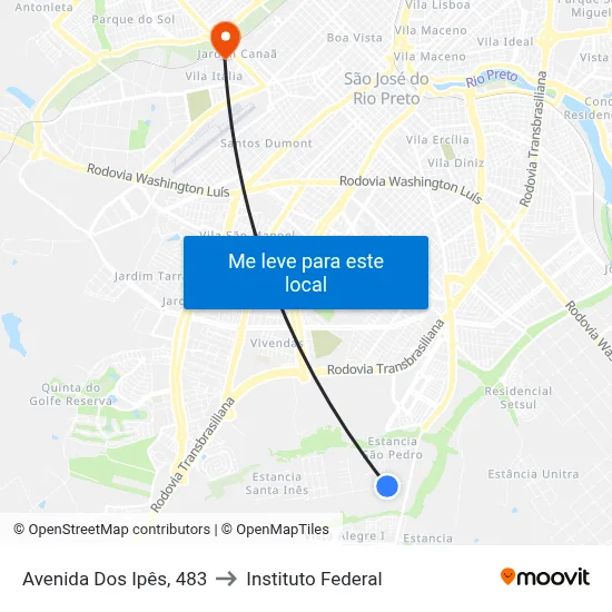 Avenida Dos Ipês, 483 to Instituto Federal map