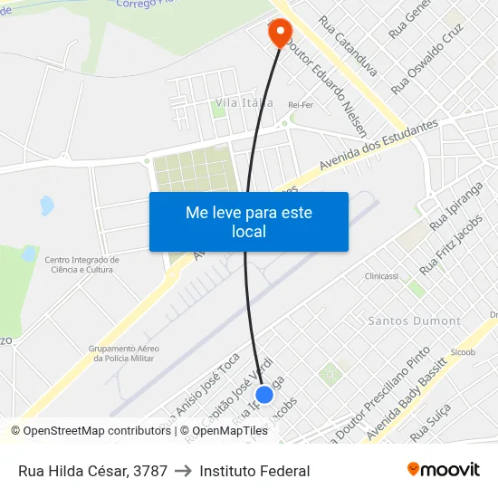 Rua Hilda César, 3787 to Instituto Federal map