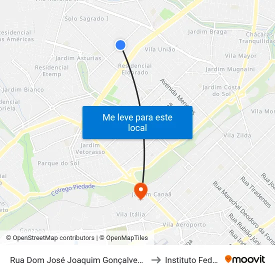 Rua Dom José Joaquim Gonçalves, 551 to Instituto Federal map