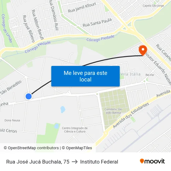 Rua José Jucá Buchala, 75 to Instituto Federal map