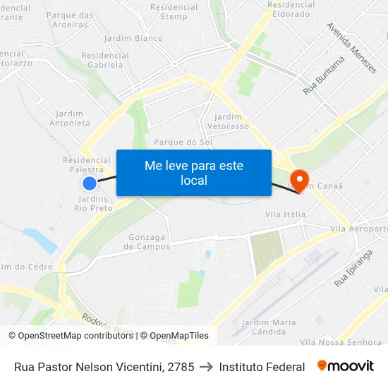 Rua Pastor Nelson Vicentini, 2785 to Instituto Federal map