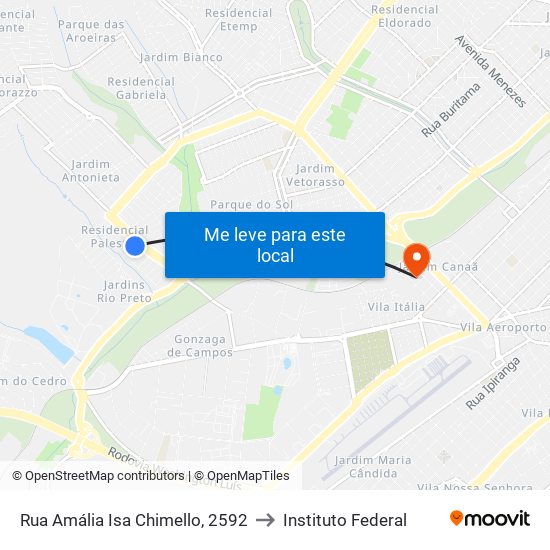 Rua Amália Isa Chimello, 2592 to Instituto Federal map