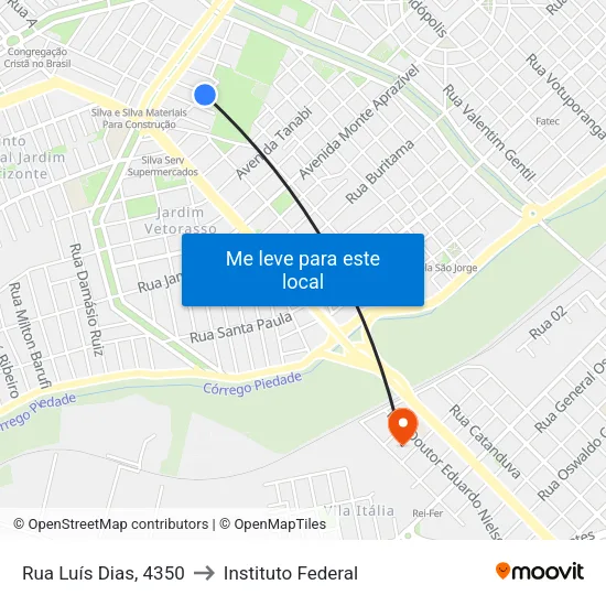 Rua Luís Dias, 4350 to Instituto Federal map