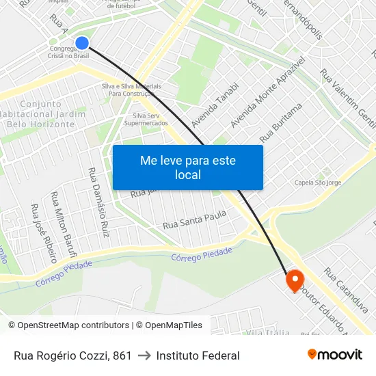 Rua Rogério Cozzi, 861 to Instituto Federal map