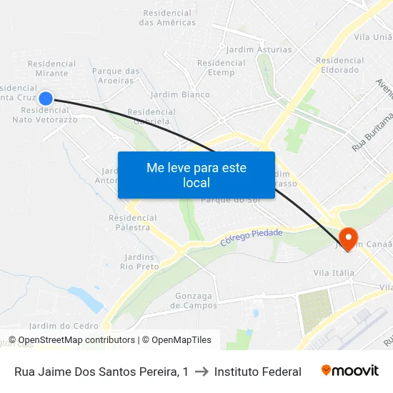 Rua Jaime Dos Santos Pereira, 1 to Instituto Federal map