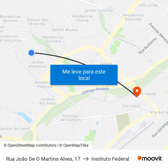 Rua João De O Martins Alves, 17 to Instituto Federal map