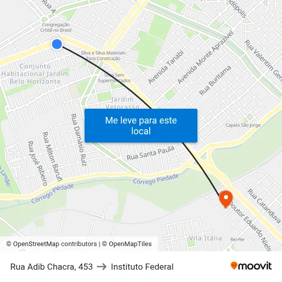 Rua Adib Chacra, 453 to Instituto Federal map
