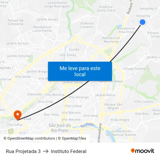 Rua Projetada 3 to Instituto Federal map