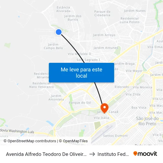 Avenida Alfredo Teodoro De Oliveira, 78 to Instituto Federal map